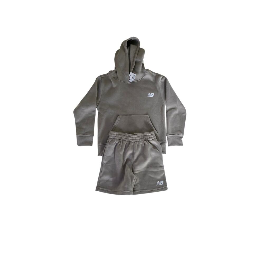 New Balance Kids Set Hoodie Shorts M 5/6 Taupe Athletic Outfit NWT